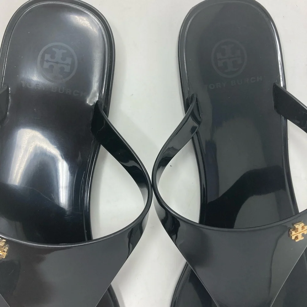 Tory Burch Black Jelly Thong Sandals with Gold Logo - Picture 3 of 7